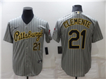 Pittsburgh Pirates #21 Roberto Clemente Vintage Gray Pinstripe Jersey