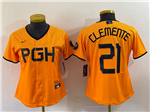 Pittsburgh Pirates #21 Roberto Clemente Women's Gold 2023 City Connect Jersey