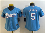 Texas Rangers #5 Corey Seager Women's Light Blue Cool Base Jersey