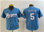 Texas Rangers #5 Corey Seager Youth Light Blue Cool Base Jersey