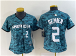 American League Texas Rangers #2 Marcus Semien Women's Teal 2023 MLB All-Star Game Jersey