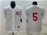 Cincinnati Reds #5 Johnny Bench Vintage White Pinstripe Jersey