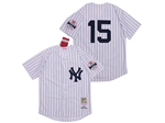 New York Yankees #15 Thurman Munson 1973 Throwback White Pinstripe Jersey