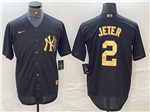 New York Yankees #2 Derek Jeter Black Gold Jersey