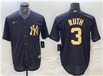 New York Yankees #3 Babe Ruth Black Gold Jersey