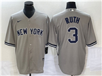 New York Yankees #3 Babe Ruth Gray Cool Base Jersey
