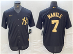 New York Yankees #7 Mickey Mantle Black Gold Jersey