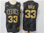 Boston Celtics #33 Larry Bird Black Gold Toile Hardwood Classics Jersey