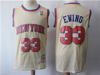 New York Knicks #33 Patrick Ewing Cream Hardwood Classics Jersey