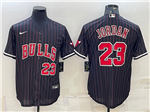 Chicago Bulls #23 Michael Jordan Black Pinstripe Baseball Cool Base Jersey