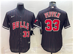 Chicago Bulls #33 Scottie Pippen Black Pinstripe Baseball Cool Base Jersey