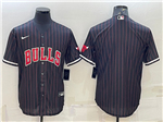Chicago Bulls Black Pinstripe Baseball Cool Base Team Jersey