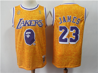 Los Angeles Lakers #23 Lebron James Gold Joint BAPE Hardwood Classic Jersey