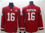 San Francisco 49ers #16 Joe Montana Red Therma Long Sleeve Jersey