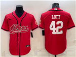 San Francisco 49ers #42 Ronnie Lott Red Baseball Cool Base Jersey