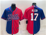 Buffalo Bills #17 Josh Allen Split Blue/Red Baseball Cool Base Jersey