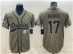 Miami Dolphins #17 Jaylen Waddle Olive Salute To Service Baseball Jersey