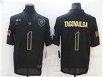 Miami Dolphins #1 Tua Tagovailoa Aqua 2020 Black Salute To Service Limited Jersey