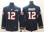 New England Patriots #12 Tom Brady Navy Therma Long Sleeve Jersey