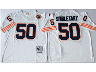 Chicago Bears #50 Mike Singletary Throwback White Jersey with Bear Patch