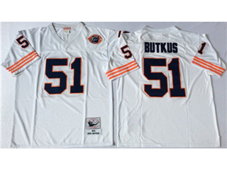 Chicago Bears #51 Dick Butkus Throwback White Jersey with Bear Patch