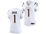 Cincinnati Bengals #1 Ja'Marr Chase 2021 Women's White Vapor Limited Jersey