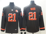 Cleveland Browns #21 Denzel Ward Brown Therma Long Sleeve Jersey