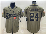 Cleveland Browns #24 Nick Chubb Olive Salute To Service Baseball Jersey