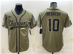 Los Angeles Chargers #10 Justin Herbert Olive Salute To Service Baseball Jersey