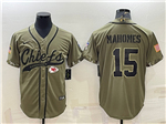 Kansas City Chiefs #15 Patrick Mahomes Olive Salute To Service Baseball Jersey