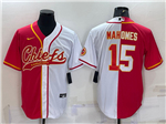 Kansas City Chiefs #15 Patrick Mahomes Split Red/White Baseball Cool Base Jersey