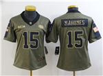 Kansas City Chiefs #15 Patrick Mahomes Women's 2021 Olive Salute To Service Limited Jersey