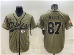 Kansas City Chiefs #87 Travis Kelce Olive Salute To Service Baseball Jersey