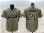 Dallas Cowboys #21 Ezekiel Elliott Olive Salute To Service Baseball Jersey