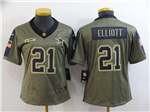 Dallas Cowboys #21 Ezekiel Elliott Women's 2021 Olive Salute To Service Limited Jersey