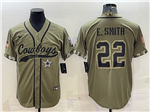 Dallas Cowboys #22 Emmitt Smith Olive Salute To Service Baseball Jersey