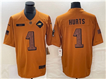 Philadelphia Eagles #1 Jalen Hurts 2023 Brown Salute To Service Limited Jersey
