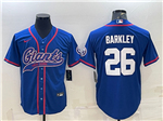 New York Giants #26 Saquon Barkley Blue Baseball Cool Base Jersey