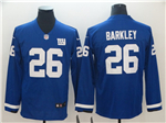 New York Giants #26 Saquon Barkley Blue Therma Long Sleeve Jersey