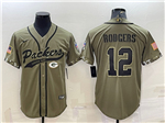 Green Bay Packers #12 Aaron Rodgers Olive Salute To Service Baseball Jersey