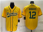 Green Bay Packers #12 Aaron Rodgers Gold Baseball Cool Base Jersey