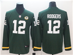 Green Bay Packers #12 Aaron Rodgers Green Therma Long Sleeve Jersey