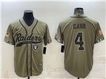 Las Vegas Raiders #4 Derek Carr Olive Salute To Service Baseball Team Jersey