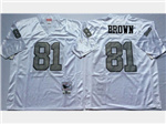 Oakland Raiders #81 Tim Brown Throwback White/Silver Jersey