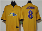 Baltimore Ravens #8 Lamar Jackson Gold Team Big Logo Vapor Limited Jersey