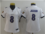Baltimore Ravens #8 Lamar Jackson Women's White Vapor Limited Jersey