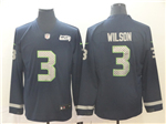 Seattle Seahawks #3 Russell Wilson Navy Therma Long Sleeve Jersey
