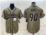 Pittsburgh Steelers #90 T.J. Watt Olive Salute To Service Baseball Jersey