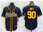 Pittsburgh Steelers #90 T.J. Watt Black/Gold Baseball Cool Base Jersey