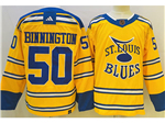 St. Louis Blues #50 Jordan Binnington Yellow Reverse Retro 2.0 Jersey